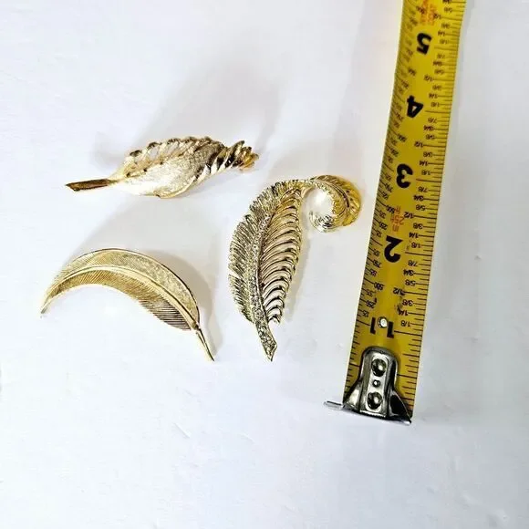 Vintage Set of 3 Gold Tone Rhinestone Signed Gerry's Leaf Themed Brooches Pins - Picture 12 of 12